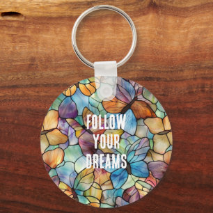 Turquoise Blue Orange Purple Butterflies Keychain