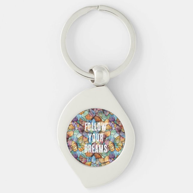 Turquoise Blue Orange Purple Butterflies Keychain (Front)
