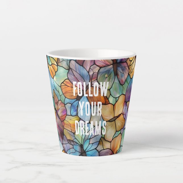 Turquoise Blue Orange Purple Butterflies Latte Mug (Front)