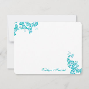 Turquoise Blue Paisley Peacock Thank You Card