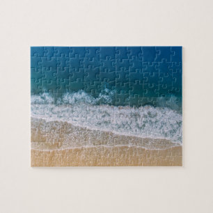 Turquoise Blue Palm Coast Sandy Beach Jigsaw Puzzle