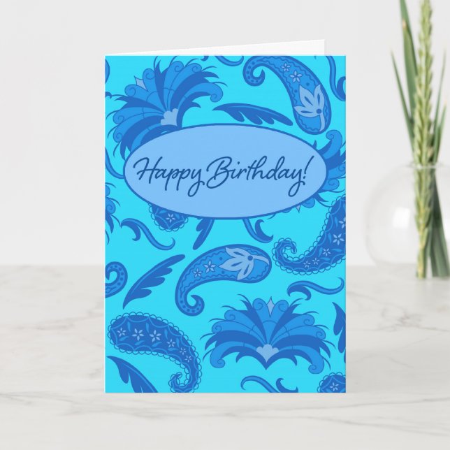 Turquoise & Blue Parisian Paisley Happy Birthday Card (Front)