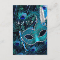 Turquoise Blue Peacock Masquerade Party RSVP