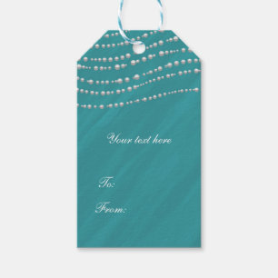 Turquoise Blue & Pearls Elegant Bridal Shower Gift Tags