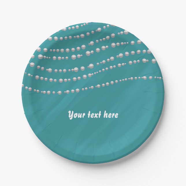 Turquoise Blue & Pearls Elegant Bridal Shower Paper Plate (Front)