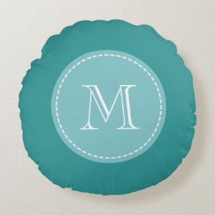 Turquoise blue personalized monogram round pillow