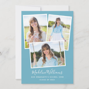 Turquoise Blue Photo Collage Graduation Party Invitation