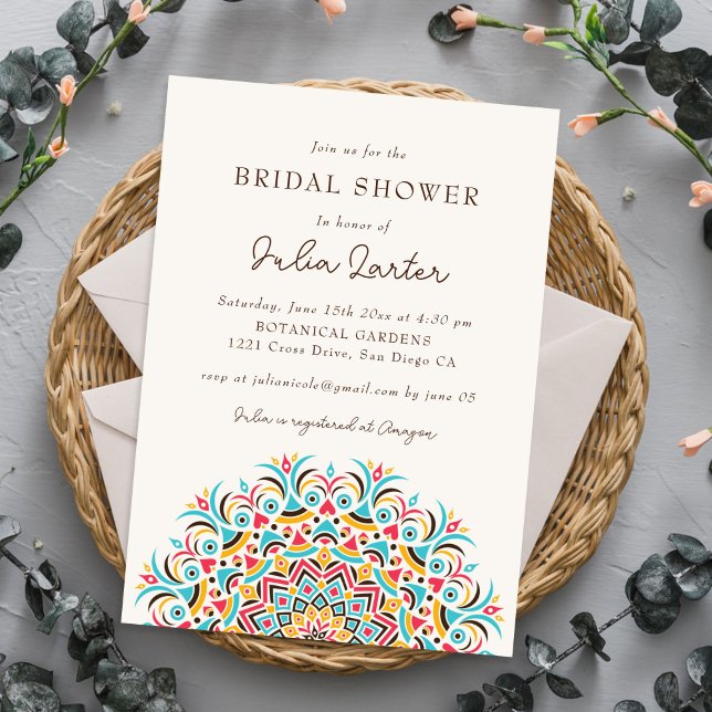 Turquoise Blue Pink Abstract Mandala Bridal Shower Invitation (Creator Uploaded)
