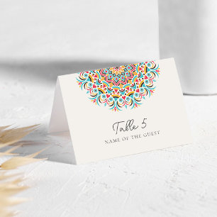Turquoise Blue Pink Abstract Wedding Place Card