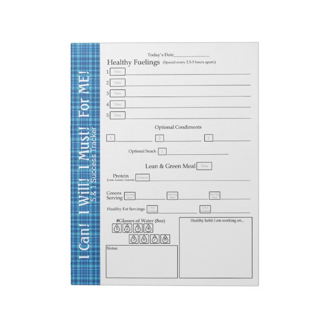 Turquoise Blue Plaid “For ME” 5 Plus 1 Success Notepad (Rotated)