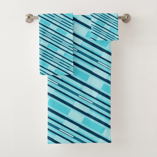 Turquoise Blue Plaid Native American Line Art  Bath Towel Set (Insitu)