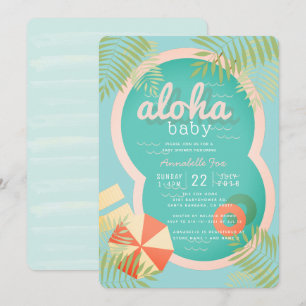 Turquoise Blue Pool Aloha Baby Shower Invitation