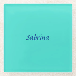 Turquoise Blue Professional Modern Elegant Name Glass Coaster