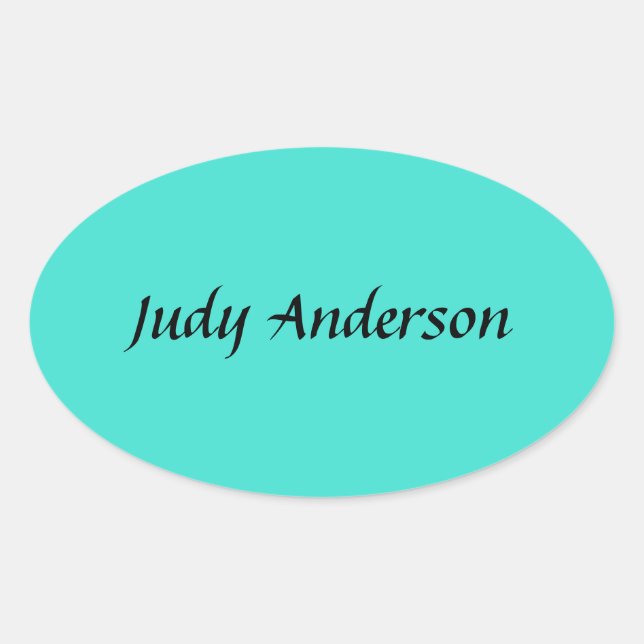 Turquoise Blue Professional Modern Elegant Name Oval Sticker (Front)