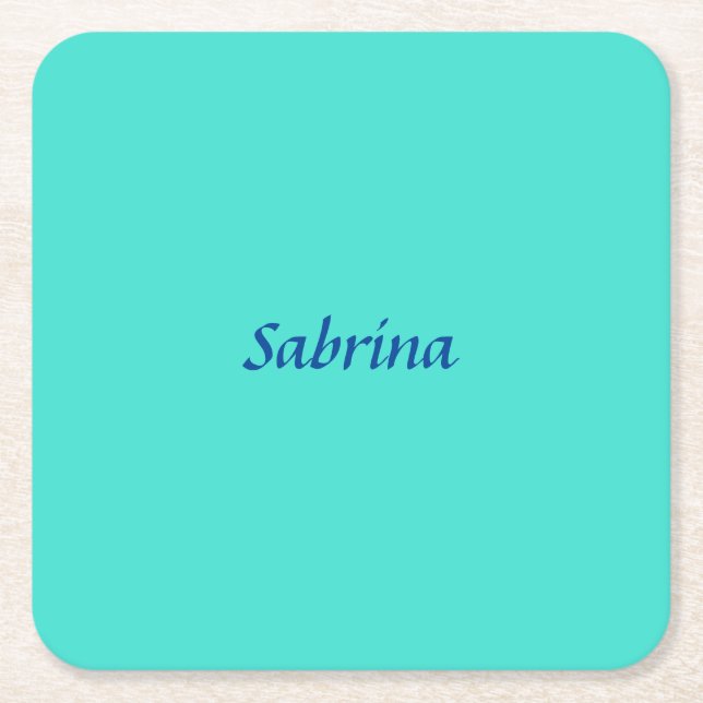 Turquoise Blue Professional Modern Elegant Name Square Paper Coaster (Front)