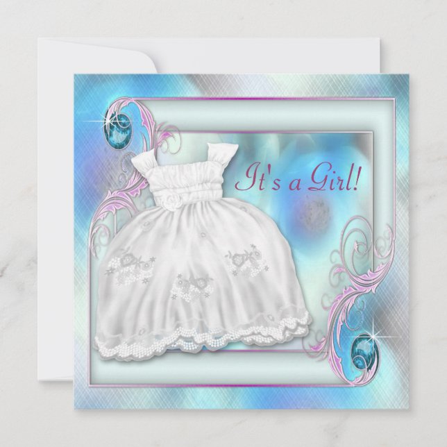 Turquoise Blue Purple Baby Girl Douche Invitations (Devant)