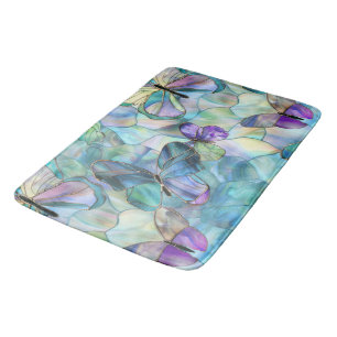 Turquoise Blue Purple Butterflies Bath Mat