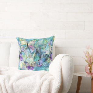 Turquoise Blue Purple Butterflies Throw Pillow