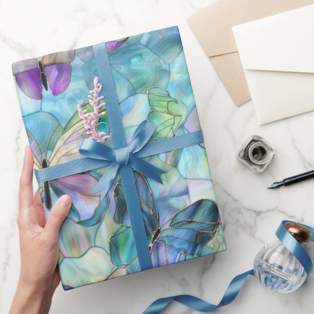 Turquoise Blue Purple Butterflies Wrapping Paper (Gifting)