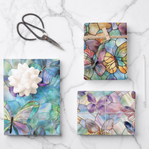 Turquoise Blue Purple Butterflies Wrapping Paper Sheet