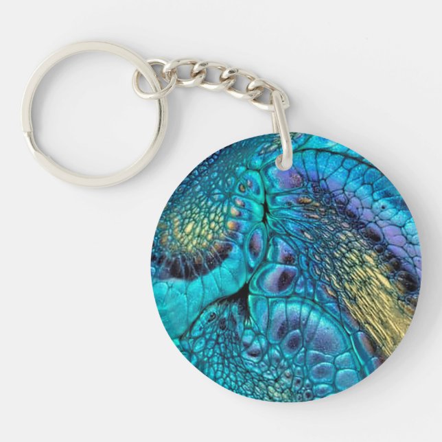 Turquoise blue purple gold Dragon skin Abstract  Keychain (Front)