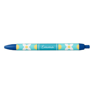 Turquoise Blue Retro Floral Pattern  Ink Pen