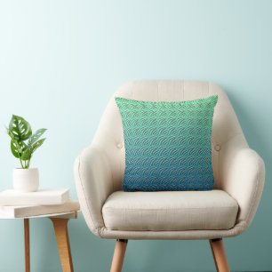 Turquoise Blue Retro Ocean Wave Coussin