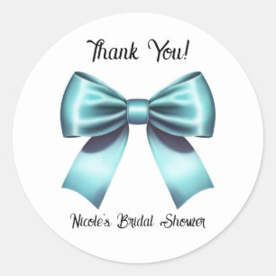 Turquoise Blue Ribbon Bow Wedding Bridal Shower Classic Round Sticker