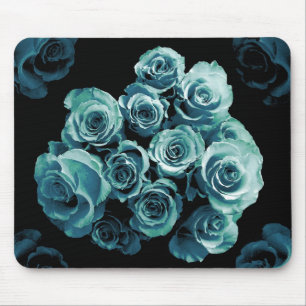 TURQUOISE BLUE Rose Bouquet Mouse Pad