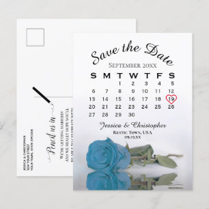 Turquoise Blue Rose Calendar Save the Date Announcement Postcard