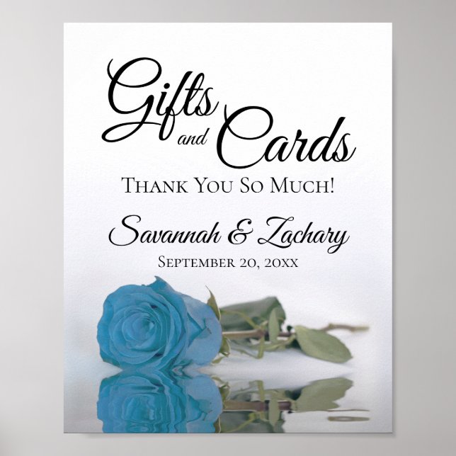 Turquoise Blue Rose Gifts & Cards Wedding Sign (Front)