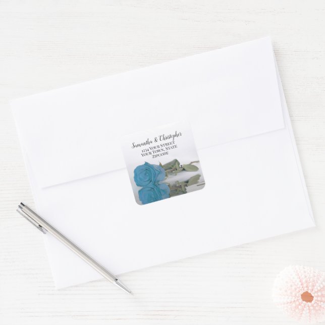 Turquoise Blue Rose Return Address Envelope Seal (Envelope)