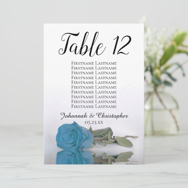 Turquoise Blue Rose Table Seating Chart Large (Standing Front)