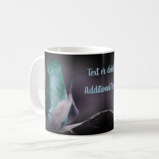 Turquoise Blue Rosebud Floral Art Personalized   Coffee Mug (Front Left)