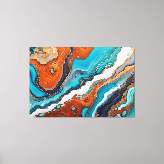 Turquoise blue, rust and gold paint abstract canvas print (Front)