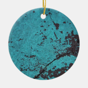Turquoise Blue Rusted Ceramic Ornament