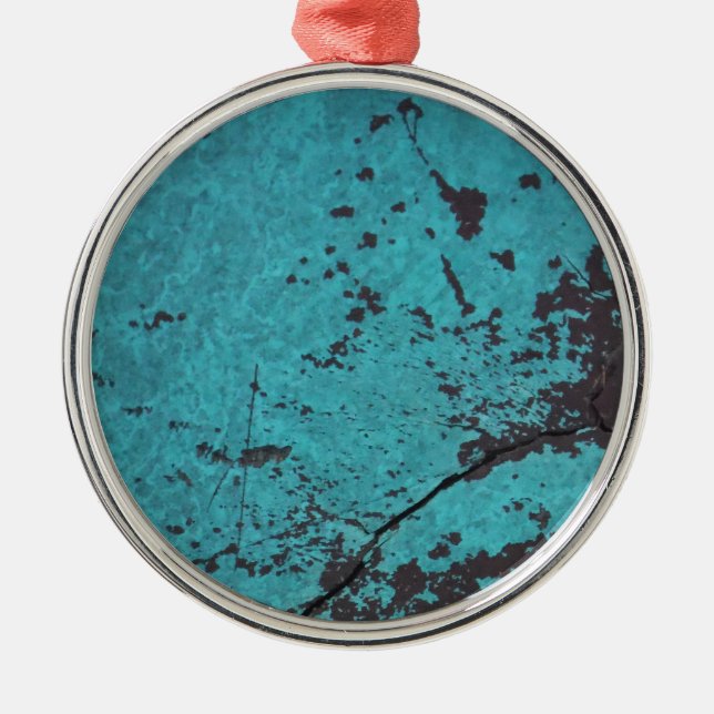 Turquoise Blue Rusted Metal Ornament (Front)