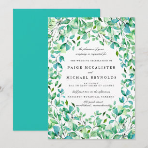 Turquoise Blue Sage Green Botanical Wedding Invitation