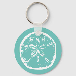 Turquoise blue Sand dollar monogram keychain
