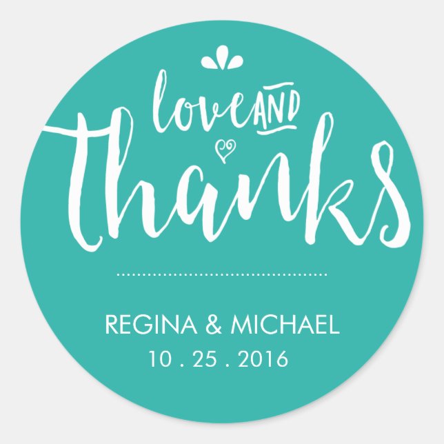 Turquoise Blue Script Wedding Thank You Sticker (Front)