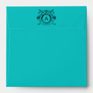 Turquoise Blue Scrollwork Monogram Envelopes