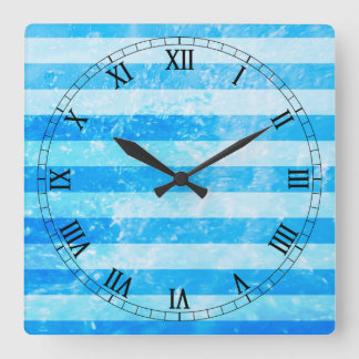 Turquoise Blue Sea Stripes Square Wall Clock