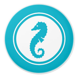 Turquoise Blue Seahorse Sea Creature ceramic knob