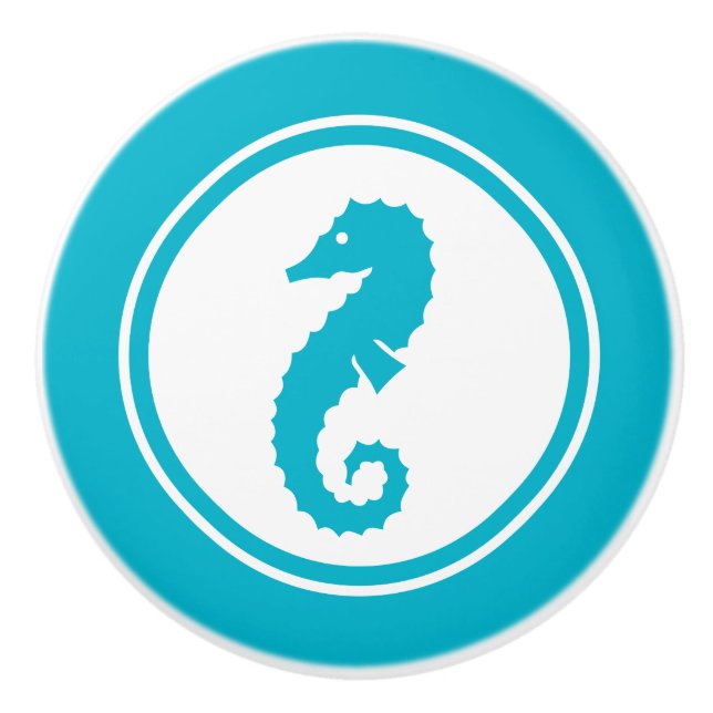 Turquoise Blue Seahorse Sea Creature ceramic knob (Front)