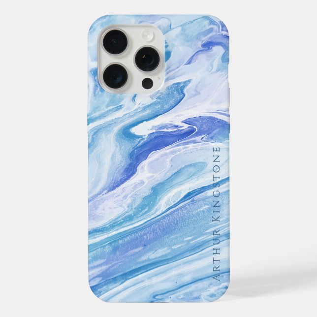 Turquoise Blue Seascape Marble Customizable iPhone Case (Back)