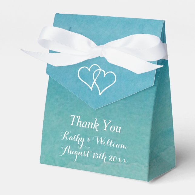 Turquoise blue seascape watercolor beach wedding favor box (Front Side)