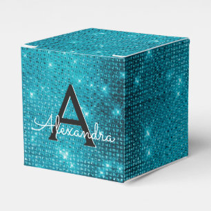 Turquoise Blue Shimmer Monogram - Add Your Name Favor Box