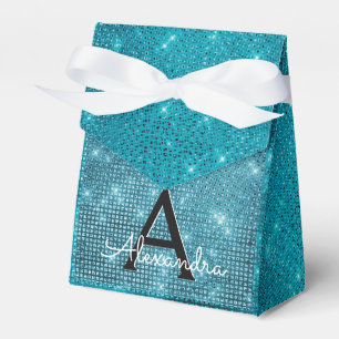 Turquoise Blue Shimmer Monogram - Add Your Name Favor Box