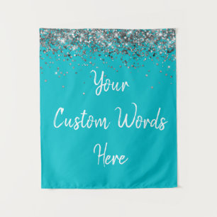Turquoise Blue & Silver Birthday Party Photo Booth Tapestry