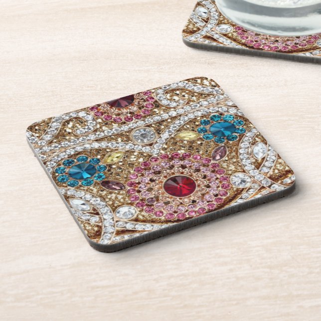 turquoise blue silver gold burgundy pink bohemian coaster (Left Side)